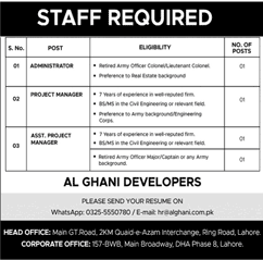 Jobs in Al Ghani Developers Lahore
